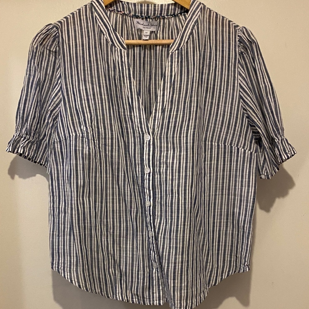 Michael Stars Blue and White Striped Short Sleeve Top